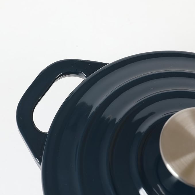 HAWOK Enameled Cast Iron Mini Dutch Oven, Dia5.51inch, 23oz, Set of 2, Navy blue