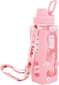 Kawaii Bear Pastel Water Bottle With 3D Sticker 700ml Plastic Travel Tea Juice Milk Portable Cute Shaker Drink Bottle Gift (Pink)