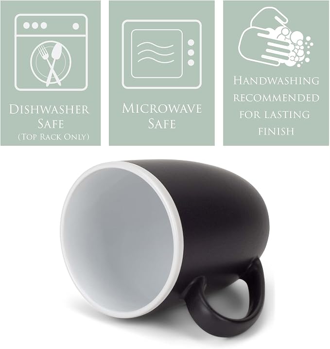 Elanze Designs Solid Color Black White Interior 16 ounce Matte Ceramic Mugs Matching Set of 4