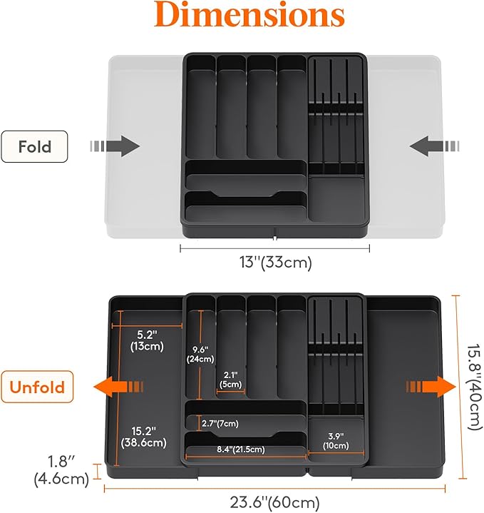 Lifewit Silverware Organizer for Kitchen Drawers, Expandable Cooking Utensil Tray, Adjustable Cutlery and Flatware Holder, Plastic Spoon Forks Holder Storage Divider, Large