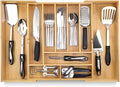 Pristine Bamboo Silverware Organizer - Expandable Kitchen Drawer Organizer - Adjustable Kitchen Drawer Organizer for Utensils, Expandable to 22 Inches Wide, 10 Compartments, Silverware Tray for Drawer