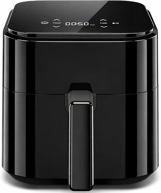 Simple Deluxe 8-in-1 Air Fryer 3 Qt, Digital Preset Airfryer with Overheat Protection and Auto Shut-Off, Nonstick and Dishwasher-Safe Basket for Fries, Bake, 60-Min Timer, Max 400°F, 800W, Black