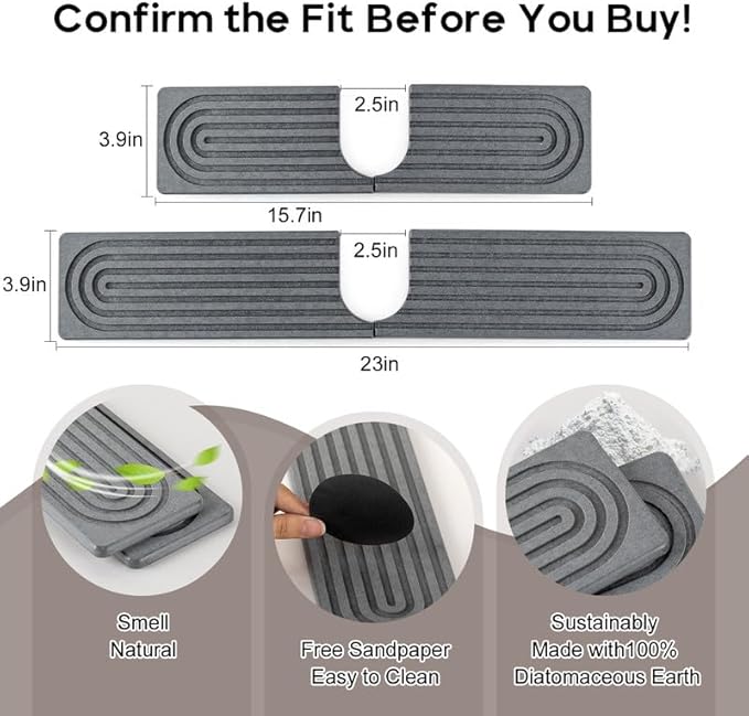 Fast Drying Stone Faucet Mat for Kitchen Sink, Diatomite Water Absorbing Stone Tray for Sink to Prevent Pooling, U-Shaped Stone Faucet Mat Fits Kitchens and Bathrooms