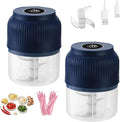 Household Electric Garlic Crusher, Electric Garlic Chopper, Usb Rechargeable Chopper With Stainless Steel Blades, One-Touch Mini Kitchen Helper, Easy To Clean, For Vegetables (Blue*2, 3 blades)
