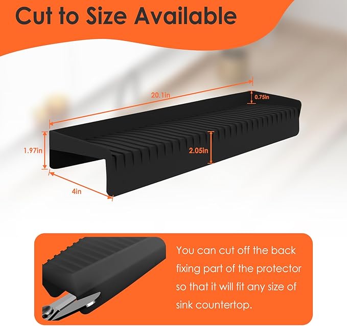 Silicone Sink Edge Protector ＆Splash Guards, 5° Upgrade Multifunction Sink Accessorie, Splash Guard For Bathtub Sink, Countertop Protectors For Kitchen Sink Stainless Steel, Granite, Quartz, Black