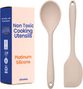 NonToxic Platinum Silicone Utensils, 100% Plastic-Free, 2-Pcs, Beige | LFGB-certified platinum silicone. Solid steel core, no hidden plastics. 500°F heat resistant. Non-scratch. Dishwasher safe