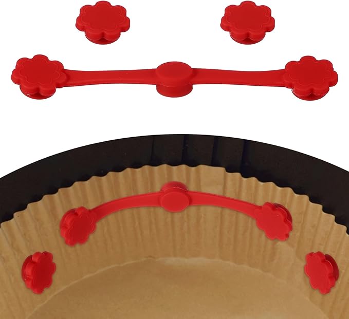 uxcell 1 Set Air Fryer Magnets, Silicone Buckle for Parchment Paper Liners Flower Shape Magnetic Buckle for Lock Paper Prevent Paper Burning, Red