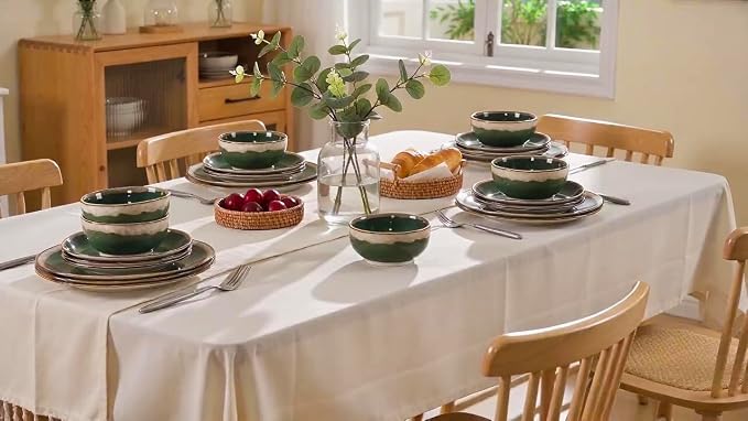 Sweejar 12 Pieces Ceramic Dinnerware Sets for 4, Gradient Glaze Plates and Bowls Set, Microwave & Dishwasher Safe, Stackable Dish Set, Scratch Resistant Dishware Sets, Red