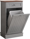KIGOTY Tilt Out Trash Cabinet,Wooden Kitchen Trash Bin Holder Garbage Bin Recycling Cabinet Laundry Hamper with Solid Wood Countertop and Hideaway Drawer (Gray)