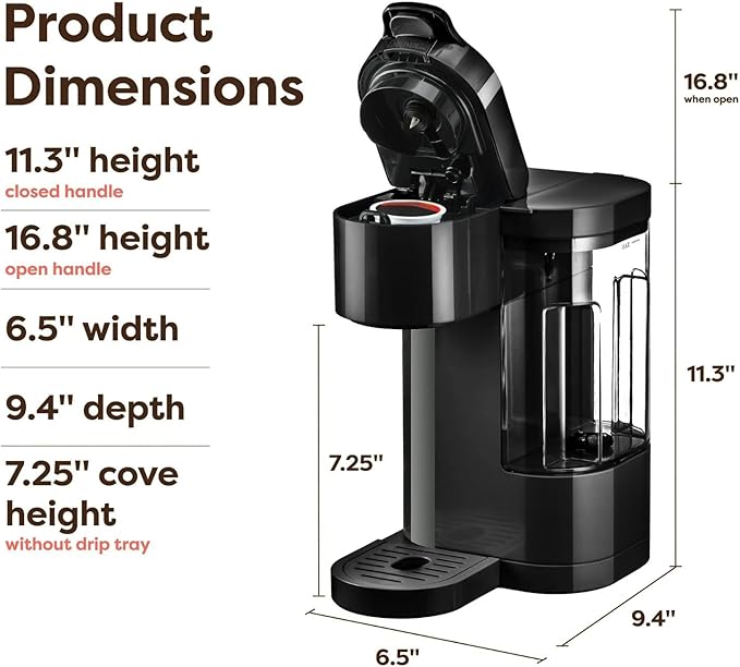 K-Express Essentials Single-Serve KCup Pod Coffee Maker 3 Cup Sizes Fast Fresh Brew 30oz Removable Water Reservoir Travel Mug Friendly Maintenance Alert Space-Saving (Black)