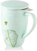 Sweejar Porcelain Tea Infuser Mug with Lid, 16 oz Teacup with Strainers for Loose Leaf Tea, Microwave and Dishwasher Safe Coffee Mug(Cerulean Lotus)