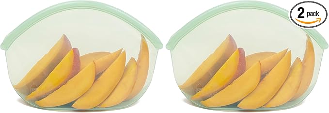 Food Huggers Hugger Bags Silicone Reusable Lunch & Snack Bag | Durable Storage, BPA Free, Dishwasher & Freezer Safe, Stand-Up Resealable Produce Pouch | Large 30 fl oz, Juniper (Pack of 2)