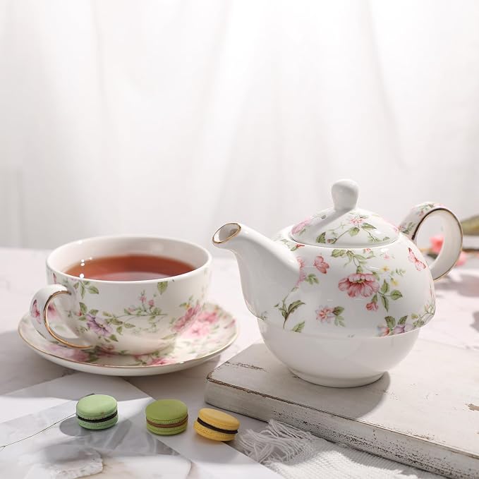 Tea Cup Set Ceramic Including 1 Teapot with lid 1 Tea Cup with 1 Sauser (Cg1)