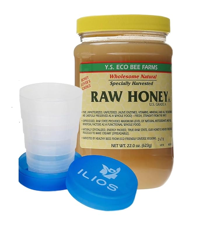 Y.S. Eco Bee Farms Raw Honey Organic Unfiltered, 22 oz Pure Honey Pack in Jar, Natural Unprocessed Sweetener, U.S. Grade A – ILIOS Packaging