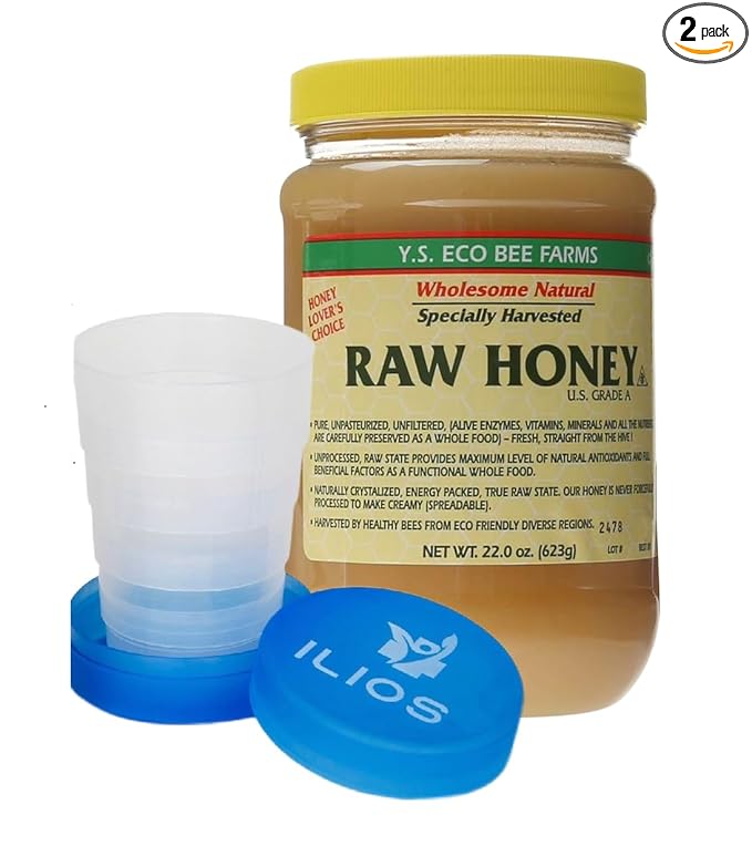 Y.S. Eco Bee Farms Raw Honey Organic Unfiltered, 22 oz Pure Honey Pack pack of 2 in Jar, Natural Unprocessed Sweetener, U.S. Grade A – ILIOS Packaging