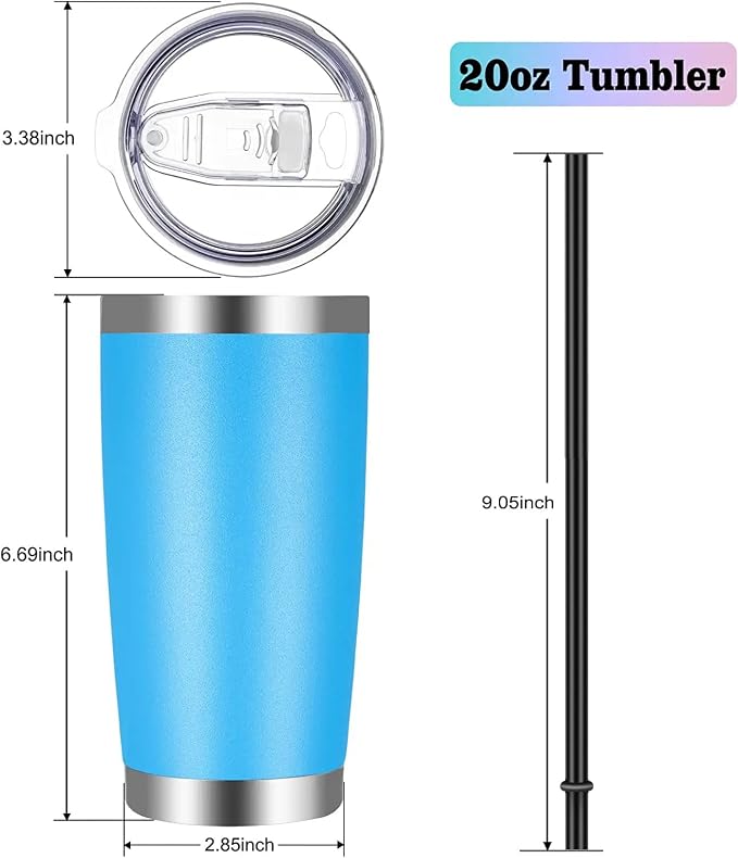 VEGOND 20oz Tumbler with Lid and Straw Stainless Steel Tumbler Cup Vacuum Insulated Double Wall Travel Coffee Mug Powder Coated Coffee Cup, Sky Blue, 1 Pack