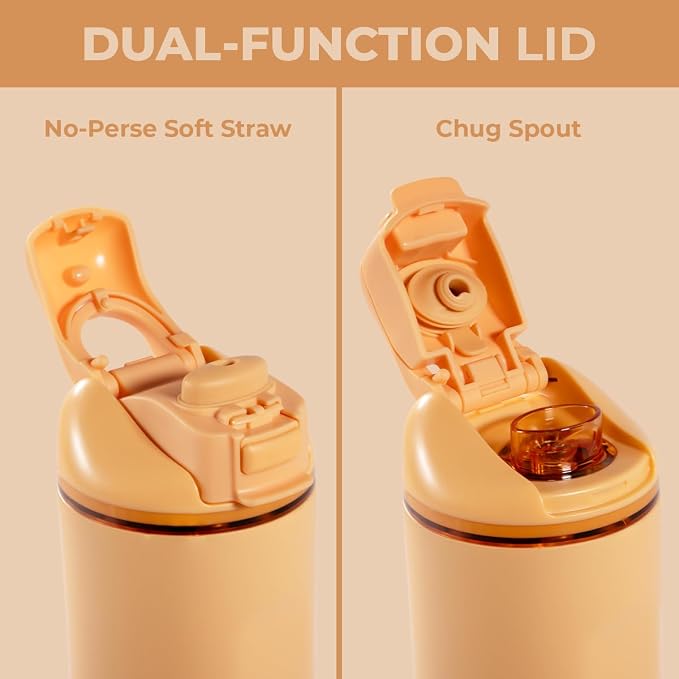 HydroJug Ease2o Water Bottle with Straw & Chug Lid, Stainless Steel, Vented Cap to Help Reduce Pressure, Water-Level Window, Cup Holder Friendly, Non-Slip Base – 24oz, Marigold