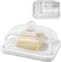 Koville White Marble Butter Dish with Lid for Countertop and Refrigerator Door Shelf, White Marble Butter Keeper, Stone Butter Dish with Lid, Airtight Butter Keeper Container, Dishwasher Safe