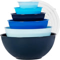 BoxedHome BPA Free Plastic Round Mixing Bowl with Lids, 12 Pack Nesting Bowls with Lids Set, Microwave and Dishwasher Safe Prep & Serving Bowls Great for Mixing, Baking, Serving (Blue, 12pcs)