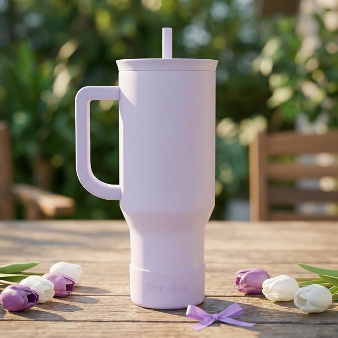 SANDJEST Purple 40oz Tumbler with Handle and Straw, Insulated Stainless Steel Travel Coffee Mug for Women Girls, Gift Idea for Birthday Christmas Mothers Day