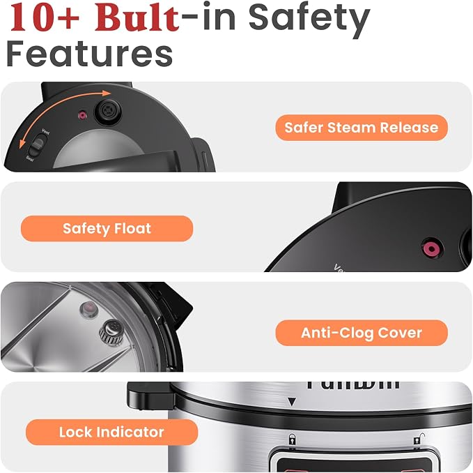 Fullwill 8QT Electric Pressure Cooker Max, 1200W Fast Cooking, 12-in-1 Multi-Use Programmable with Ceramic Non Stick Pot for Sauté, Slow Cook, Steam, Yogurt, Ideal for Family Meals & Gatherings