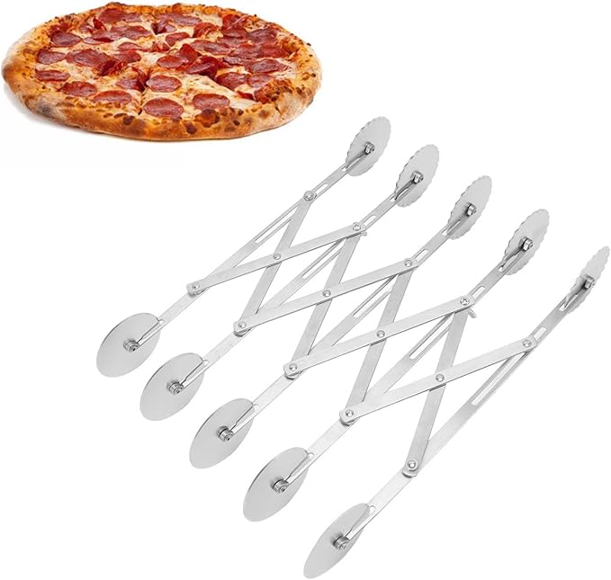 5 Wheel Pizza Cutter, Stainless Pizza Slicer, Expandable Pizza Slicer Multi-Round Pastry Cutter, Stainless Steel Retractable Pastry Cutter Roller Kitchen Baking Accessory for Cake Dough