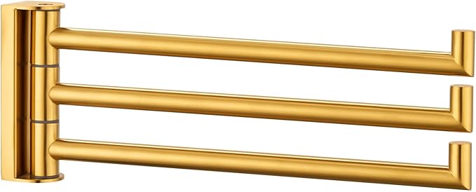 Angle Simple Swivel Hand Towel Rack, SUS 304 Stainless Steel Foldable 3 Towel Holder Bars for Bathroom Kitchen, Brushed Dark Gold