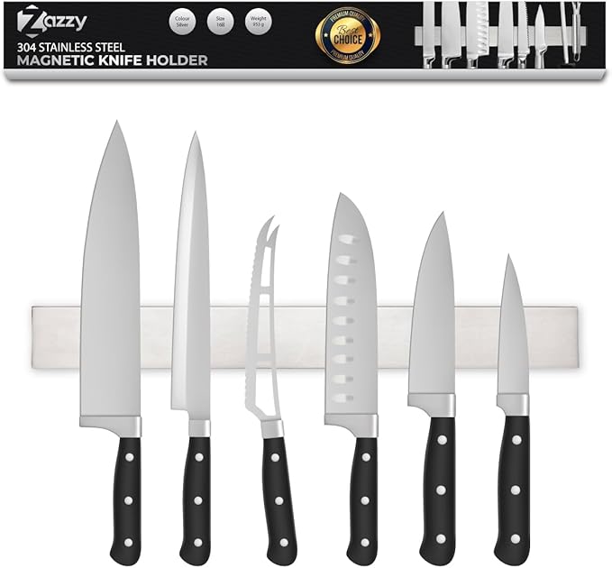 Premium 16-Inch Stainless Steel Magnetic Knife Holder for Wall and Fridge - Powerful Knife Magnetic Strip for Kitchen & Tools Organization, Extra Strong Holds up to 30 LBs include Tape and screws