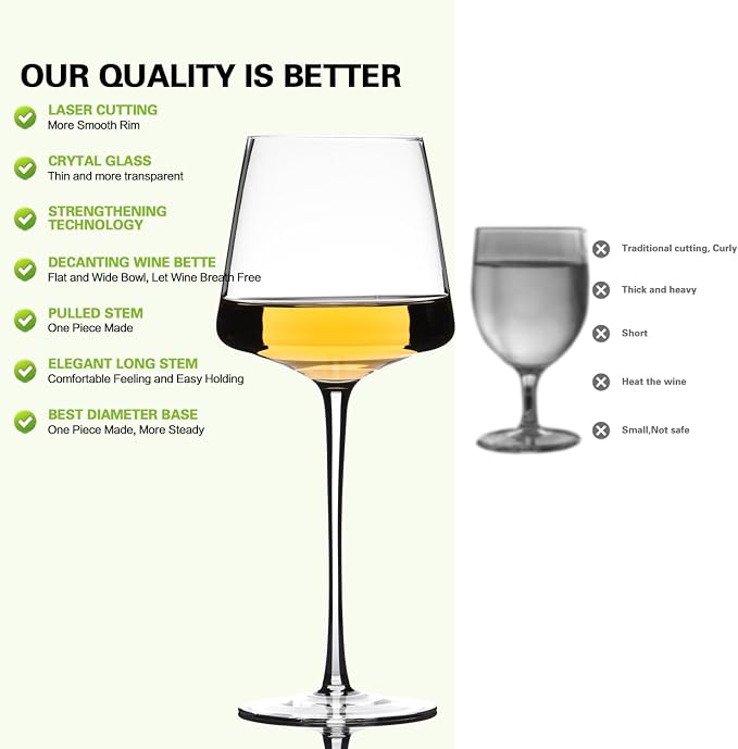 25oz Red Wine Glasses Set of 4, Hand Blown, Large Premium Crystal Wine Glass– Burgundy Wine Glasses With Long Stem – Unique Thin Stem Wine Glasses, Clear Lead-Free Stemmed Square Wine Glasses