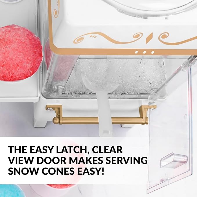 Nostalgia Snow Cone Shaved Ice Machine - Retro Table-Top Slushie Machine Makes 20 Icy Treats - Includes 2 Reusable Plastic Cups & Ice Scoop - White