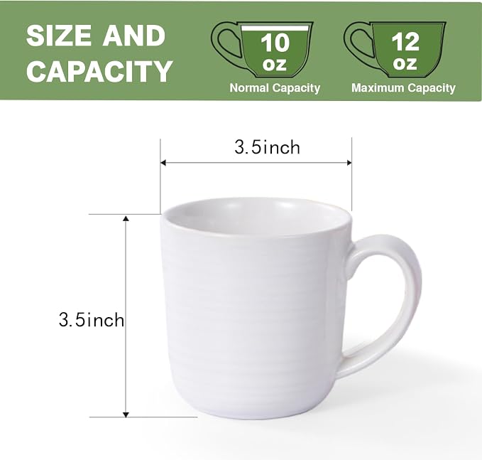 Ceramic Coffee Mugs Set of 4, 12 Ounces Ceramic coffee mug,heavy mug with Comfortable Handles,Dishwasher & Microwave Safe，coffe mug Sets 4 Beautiful Colors, tea mug for Coffee, Tea. (WHITE)
