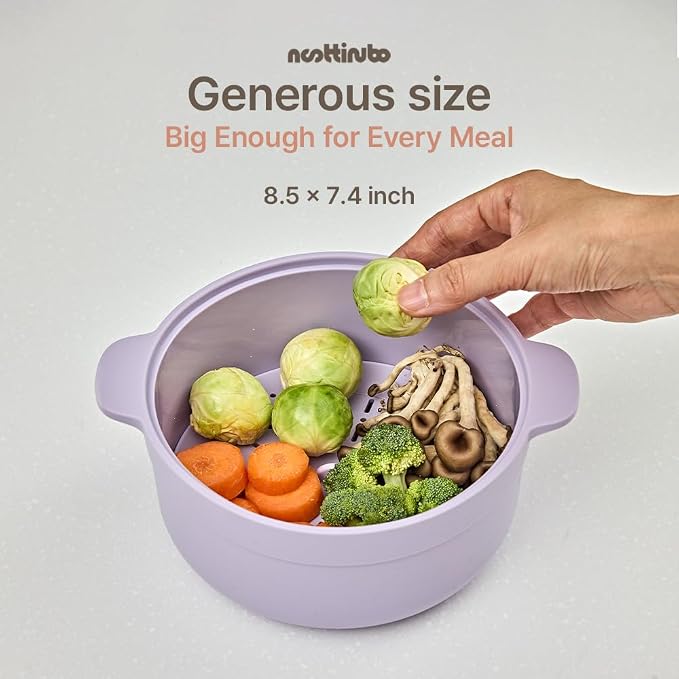 Microwave Egg Cooker & Ramen Cooker | 1.2L Silicone Microwave Steamer Pot with Lid & Steamer Mat | BPA-Free, Dishwasher Safe | noottinubo (Strawberry Milk)