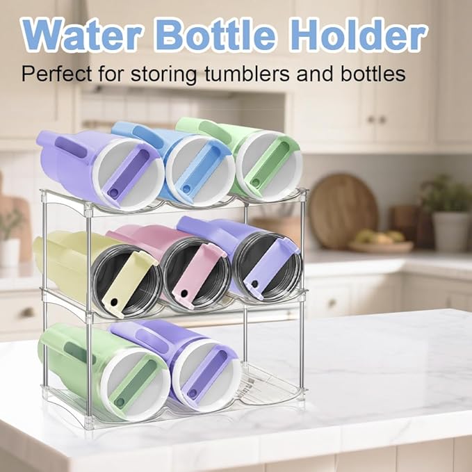 Water Bottle Organizer for Stanley 40oz Tumbler - Stackable Water Bottle Holder and Tumbler Organizer for Cabinet Kitchen Organization and Storage for Stanley Cup Accessories, Wine Rack, 3Pack