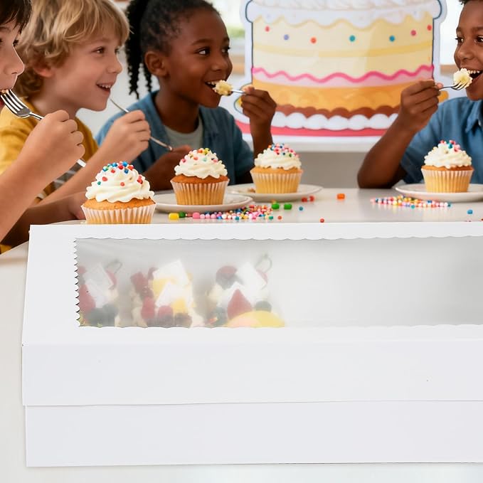 24 Count Cupcake Box, 8 Pack Cupcake Containers with Windows and Inserts, Disposable Cupcake Carriers for Muffins, Treats, Pastries, Mother's Day 19 x 14 x 3.9 Inches (White, 24Count /8Pcs)