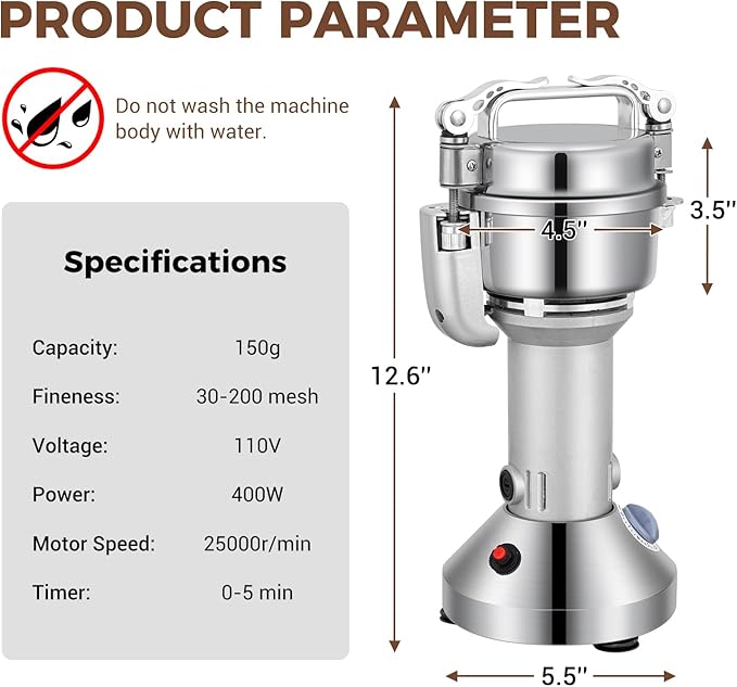 LEEVOT Grain Mill 150g Commercial Spice Grinder Electric 650W Stainless Steel Pulverizer Dry Grinder for Grinding Wheat, Oats, Corn, Pepper, and Coffee Beans – Grinders for Kitchen.
