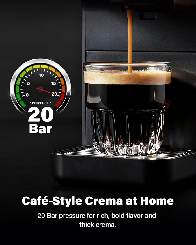 KIDISLE 20 Bar Espresso Machine, Compatible with Nespresso Original & Dolce Gusto Capsules, Ground Coffee & ESE Pods, 47.3oz Tank, One-Touch Boil, Smart Controls, Drip Tray & Storage