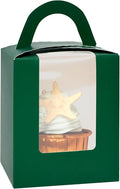 qiqee Cupcake Boxes Green Individual Cupcake Holders Disposable 50pcs Single Cupcake Boxes with Window 3.7" 3.7"*4.5" Cupcake Containers