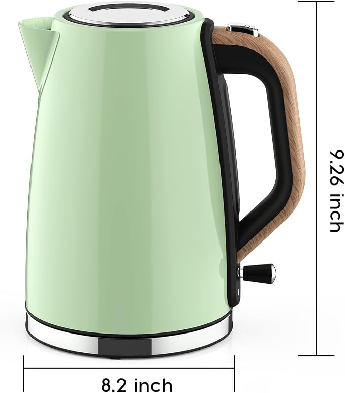 Electric Kettle for Boiling Water, 1.7L Visual Water Window Stainless Steel Electric Water Kettle, 1500W BPA-Free Hot Water Kettle Pot, Auto Shut Off & Boil-Dry Protection, Green