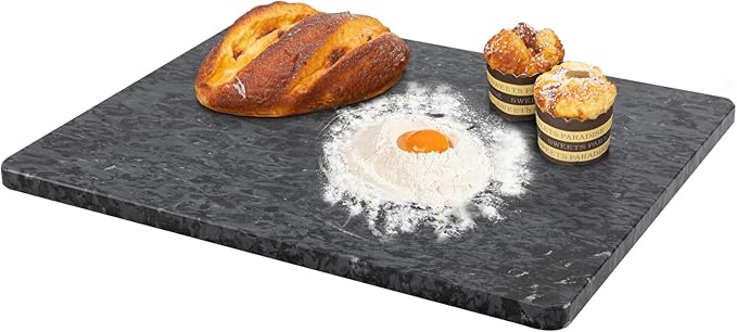 Lovdeco Marble Cutting Board, Pastry Board For Kitchen, Large Black Marble Slab Gift With Non-Slip Feets, 16x20 Inch, 1 Piece
