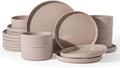 Famiware Star 18-Piece Stoneware Dinnerware Set for 6 – Brown, Ceramic Ribbed Plates and Bowls – Modern Rustic Dishes, Everyday & Formal Use – Chip & Scratch Resistant, Microwave & Dishwasher Safe