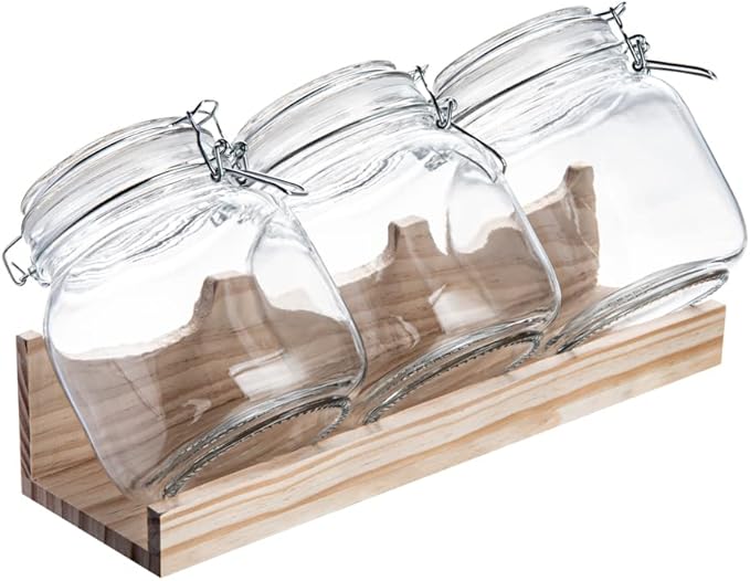 Restaurantware-Vetri 30.4 Ounces Glass Storage Jars, 3-Piece Dishwashable Glass Cookie Jars - Airtight Seal, Hot & Cold Friendly, Clear Candy Container, For Kitchen, Laundry, Or Storage