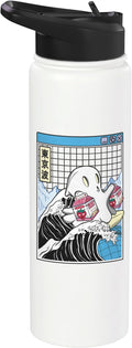 Surfing Ghost Strawberry Milk Cartons Anime Kawaii Vaporwave Stainless Steel Insulated Water Bottle