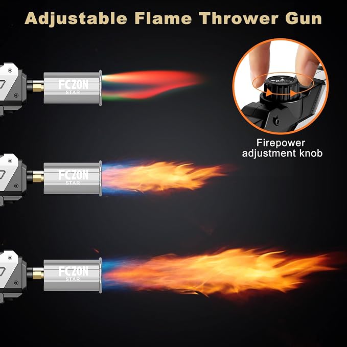 FCZON Flame Thrower Gun, Detachable Cooking Propane Torch Gun with Adjustable Flame, Powerful Blow Torch for BBQ, Searing Steak, Welding, Camping(Propane Tank Not Included)