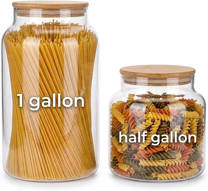1 Gallon Glass Large Jar with Airtight Bamboo Lid - Strong Clear Borosilicate Canister for Kitchen Food Storage Organizing, Terrarium, Pantry Decorative Container & Laundry Room - Pack of 1