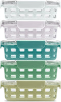 Ello Duraglass 3.4 Cup Meal Prep Sets 10Pc, 5 Pack Set- Glass Food Storage Container with Silicone Sleeve and Airtight BPA-Free Plastic Lids, Dishwasher, Microwave, and Freezer Safe, Olive Tree