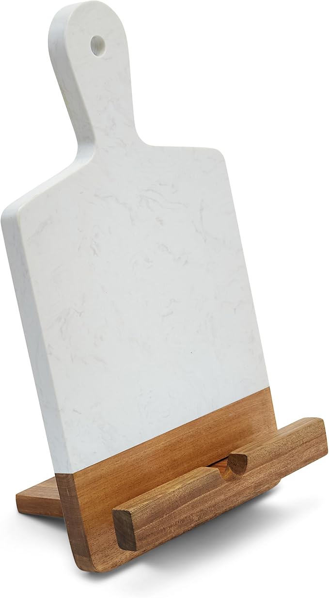 The Original Patented TENDER COTTAGE Cookbook Holder - Charcuterie Board - White Marble Cheese Board - Christmas, Mothers Day, Grandmother Gift, Wedding, Housewarming
