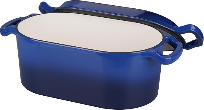 VORRINGARD Oval Dutch Oven Pot with Lid, Enamel Coating Cast Iron Bread Pans for Homemade Sourdough Bread Baking, Cooking, 4 Quart, Blue