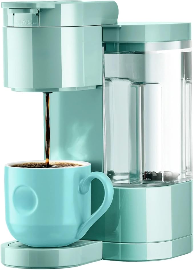 Single Serve Coffee Maker Compatible with K-Cup Pods, Compact Personal Coffee Brewer with 30oz Removable Reservoir, 3 Brew Sizes (6, 8, 10 oz), Travel Mug Friendly - Seafoam Green