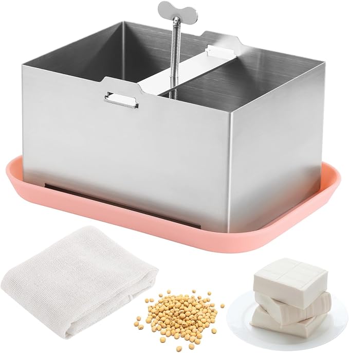 for Firm Or Extra Firm Tofu, Tofu Presser, 304 Stainless Steel Tofu Maker, Tofu Press Kit, Vegan Tofu Making Tool with Drip Tray & Gauze