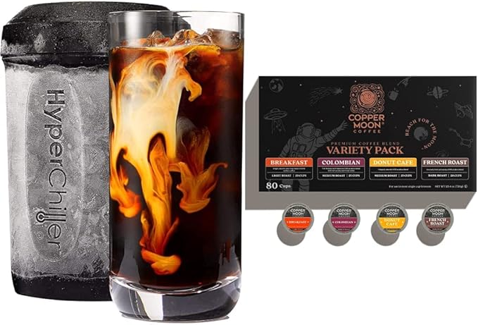 HyperChiller HC2 Patented Iced Coffee/Beverage Cooler, Ready in One Minute, Reusable for Iced Tea, Wine & Copper Moon Single Serve Coffee Pods For Keurig K-Cup Brewers